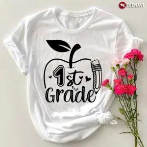 1st Grade Teacher Shirt with Apple Design 1 1.jpg