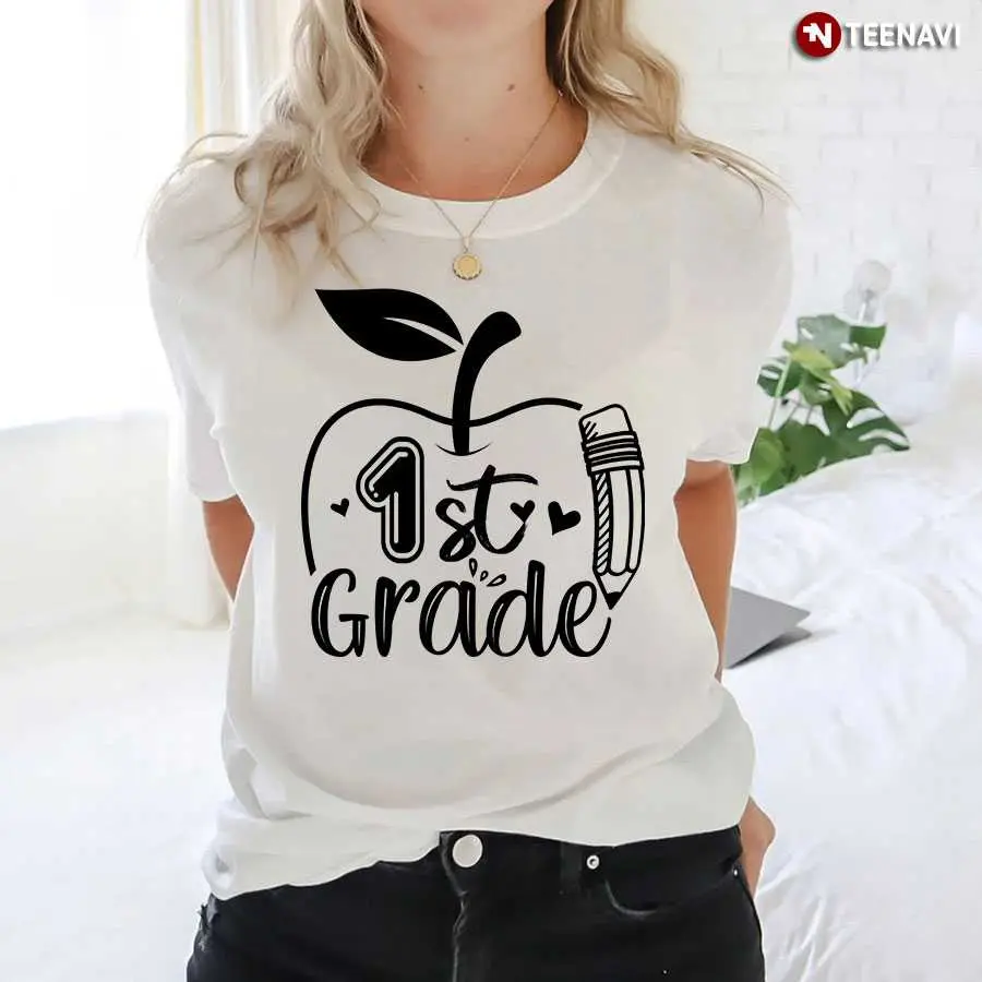 1st Grade Teacher Shirt with Apple Design 3 1.jpg