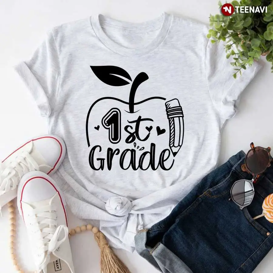 1st Grade Teacher Shirt with Apple Design 13 1st Grade Teacher Shirt Detail View