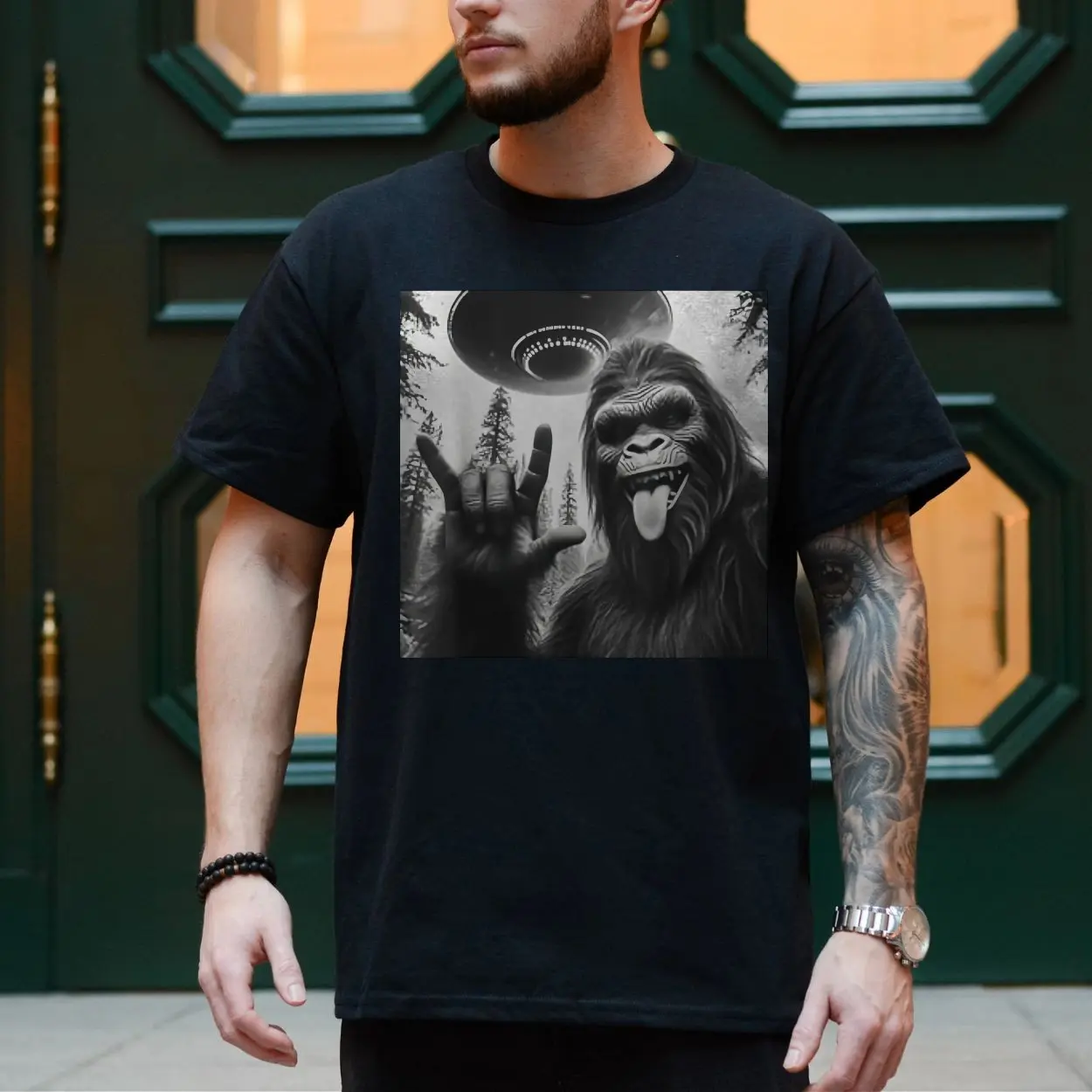 Bigfoot UFO Alien Abduction Funny Cryptid Graphic T Shirt 4 1.jpg