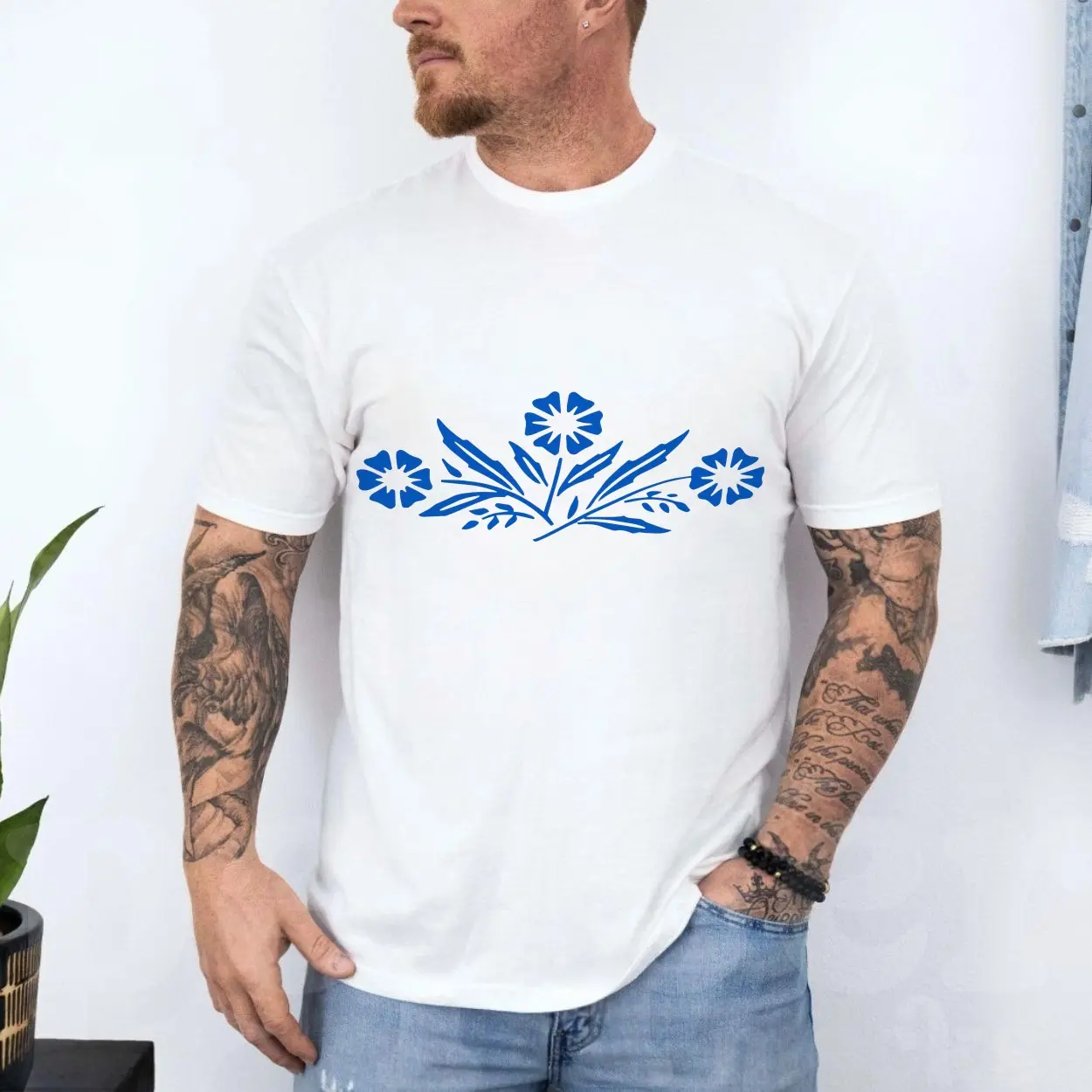 Blue Wildflower Botanical Floral T Shirt 4