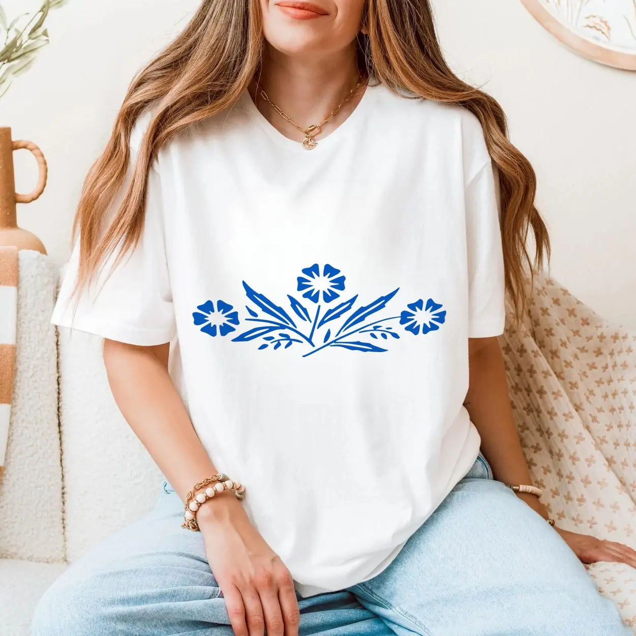 Blue Wildflower Botanical Floral T Shirt 5