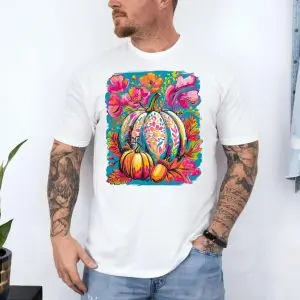 Colorful Floral Pumpkin Autumn Art T-Shirt 10 Colorful Floral Pumpkin Autumn Art T Shirt 4 1.jpg