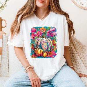 Colorful Floral Pumpkin Autumn Art T Shirt 5 1.jpg