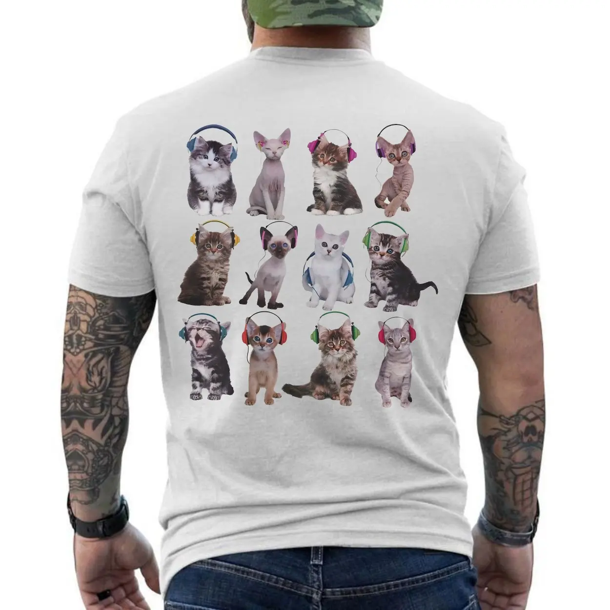 Cute Cats with Headphones Music Lover Graphic T Shirt 6 1.jpg