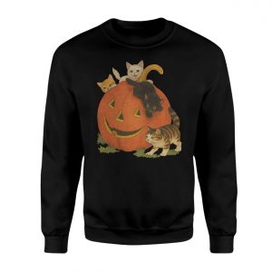 Cute Halloween Cats with Pumpkin Jack O Lantern T Shirt 3 1.jpg