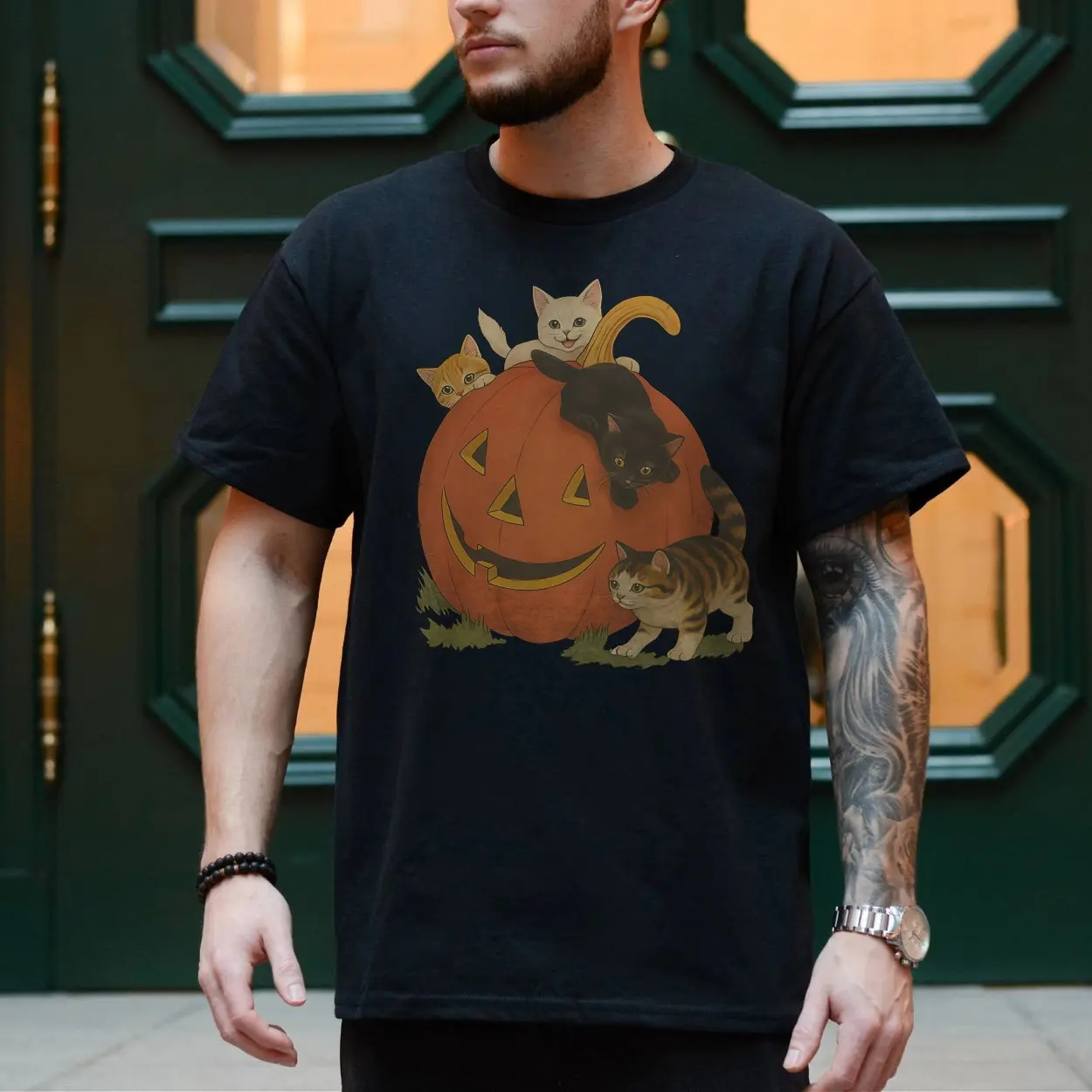 Cute Halloween Cats with Pumpkin Jack O Lantern T-Shirt 4 Cute Halloween Cats with Pumpkin Jack O Lantern T Shirt 4 1.jpg