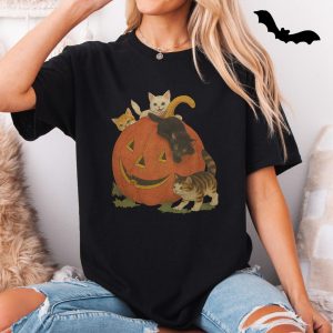 Cute Halloween Cats with Pumpkin Jack O Lantern T Shirt 5 1.jpg