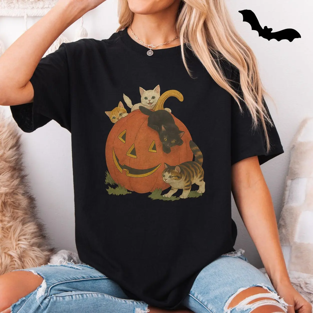 Cute Halloween Cats with Pumpkin Jack O Lantern T-Shirt 5 Cute Halloween Cats with Pumpkin Jack O Lantern T Shirt 5 1.jpg