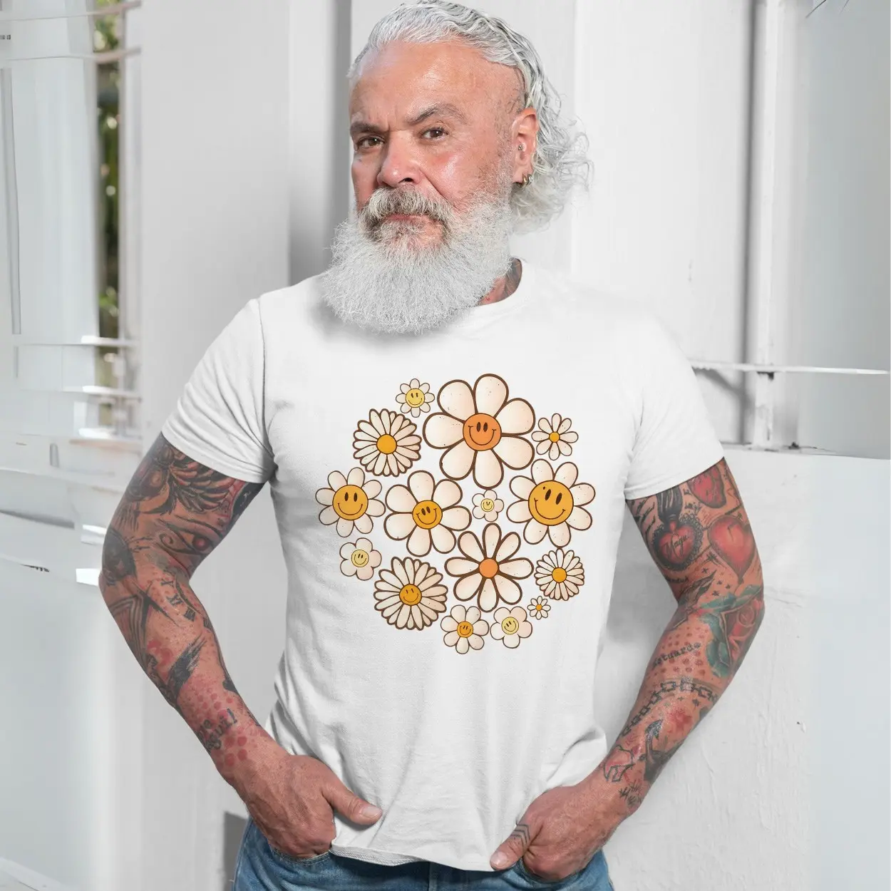 Cute Hippie Smiley Face Daisy Flowers T Shirt 7 1.jpg
