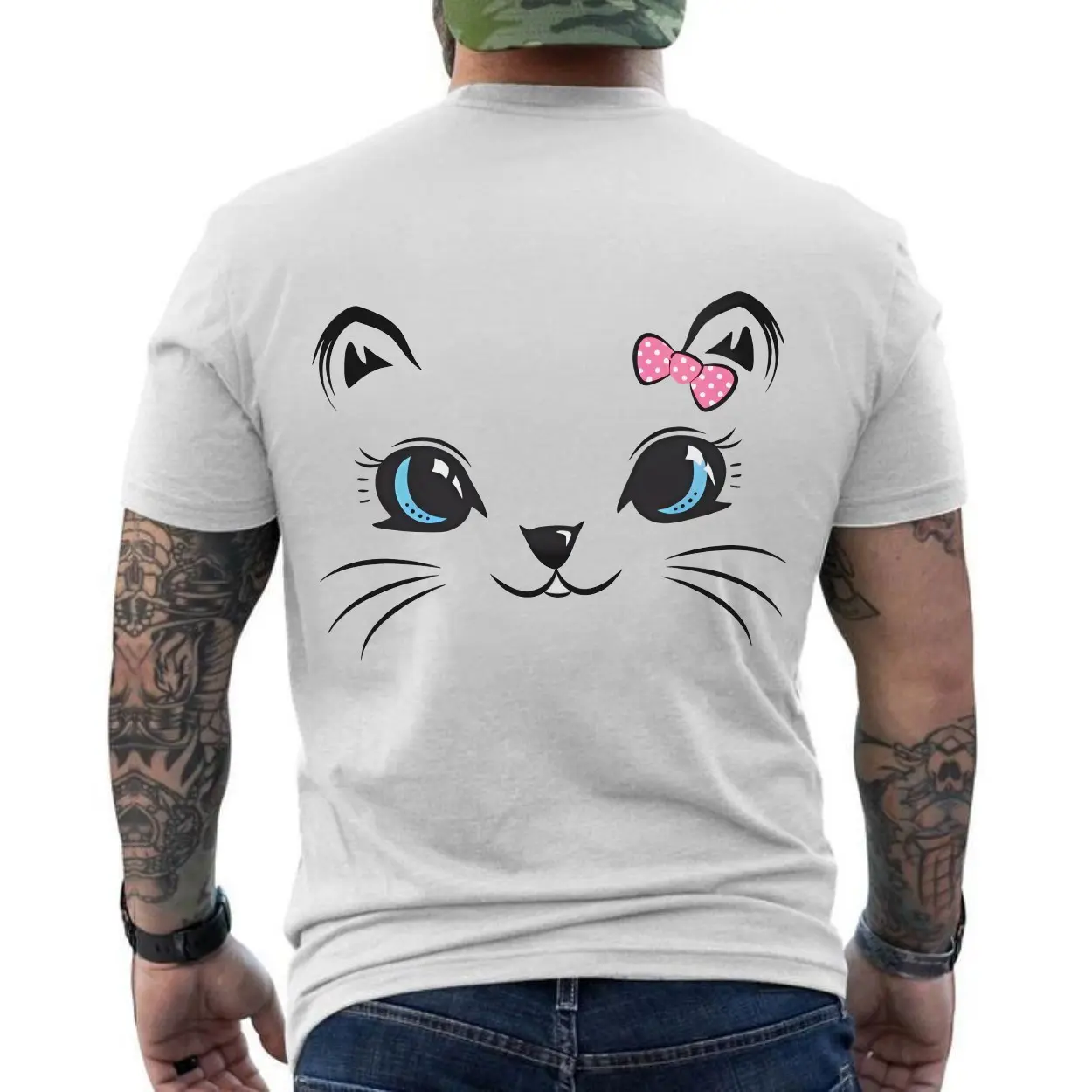 Cute Kawaii Kitty Cat Face with Pink Bow T Shirt 6 1.jpg