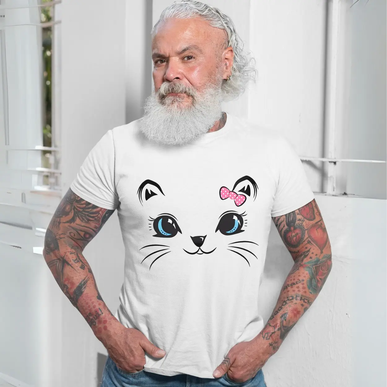 Cute Kawaii Kitty Cat Face with Pink Bow T Shirt 7 1.jpg