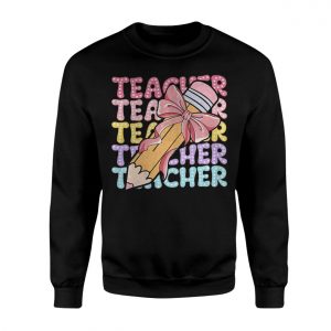 Cute Teacher Pencil with Bow Graphic T Shirt 3 1.jpg
