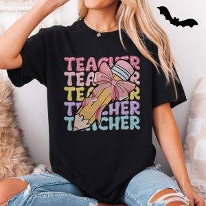 Cute Teacher Pencil with Bow Graphic T Shirt 5 1.jpg