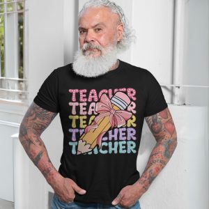 Cute Teacher Pencil with Bow Graphic T Shirt 7 1.jpg