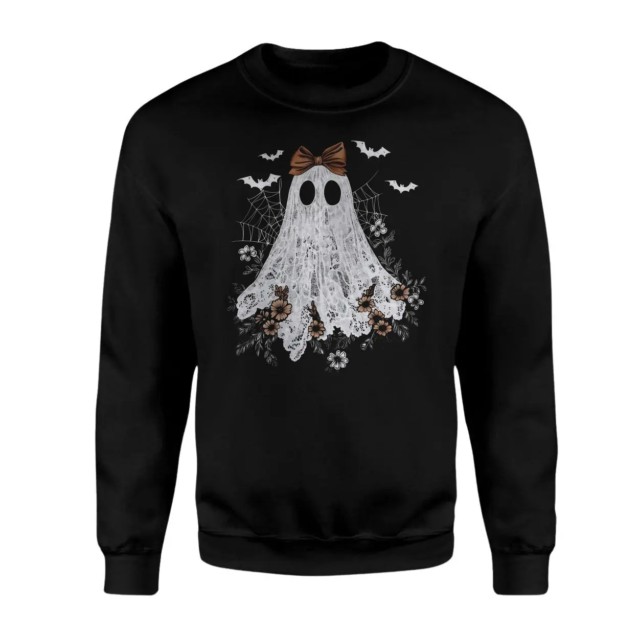 Cute2BGhost2Bwith2BBow2BFloral2BHalloween2BT Shirt2B3 vi4yW 1.jpg