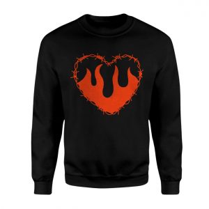 Flaming Heart Barbed Wire Grunge Gothic Graphic T Shirt 3 1.jpg