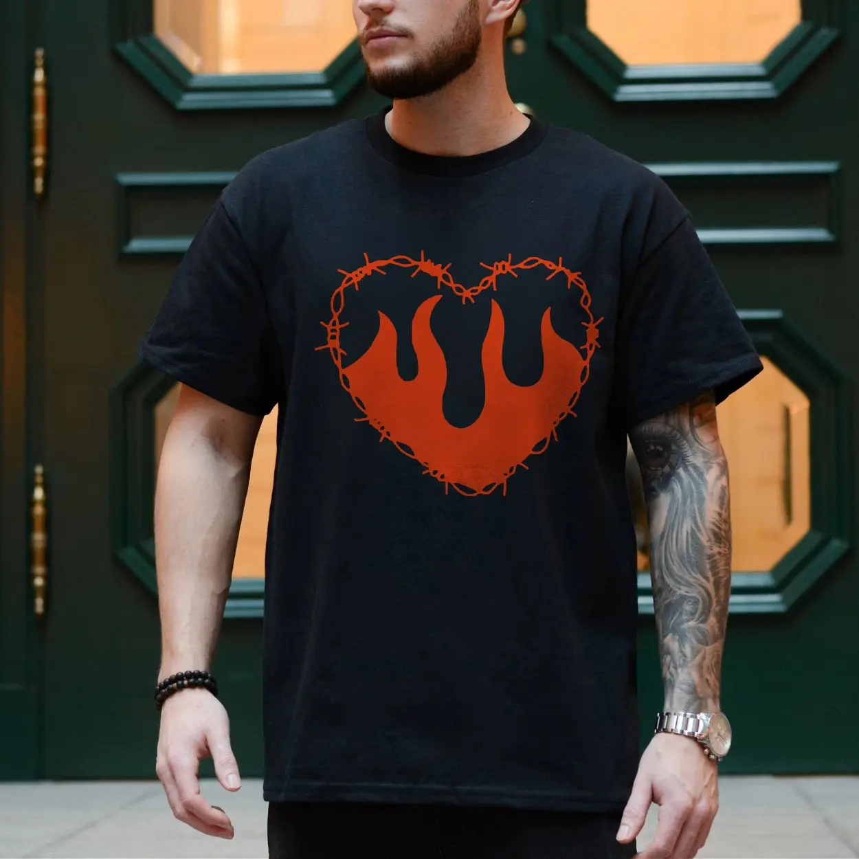 Flaming Heart Barbed Wire Grunge Gothic Graphic T-Shirt 4 Flaming Heart Barbed Wire Grunge Gothic Graphic T Shirt 4 1.jpg