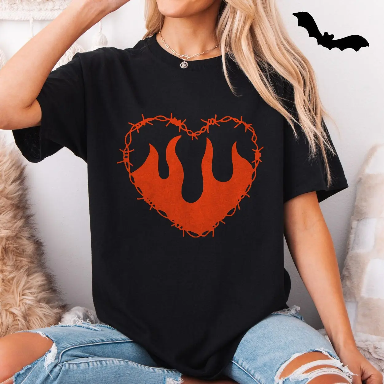 Flaming Heart Barbed Wire Grunge Gothic Graphic T-Shirt 5 Flaming Heart Barbed Wire Grunge Gothic Graphic T Shirt 5 1.jpg