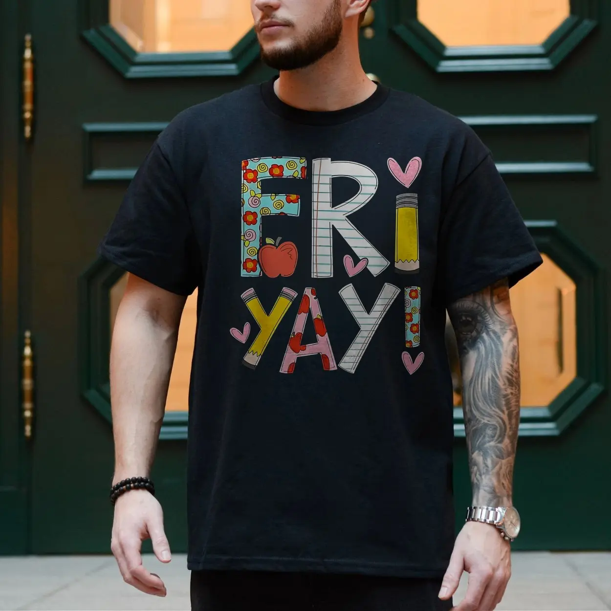 FriYay Teacher T Shirt Happy Friday School Pencil Apple 4 1.jpg