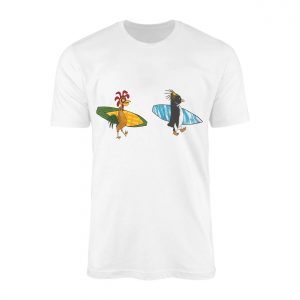 Funny Surfing Chicken and Penguin Cartoon T Shirt 1 1.jpg