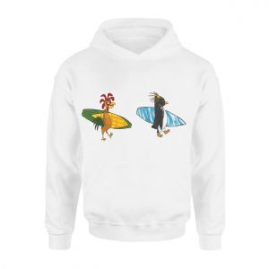 Funny Surfing Chicken and Penguin Cartoon T Shirt 2 1.jpg