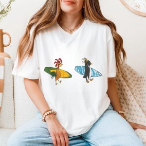 Funny Surfing Chicken and Penguin Cartoon T Shirt 5 1.jpg