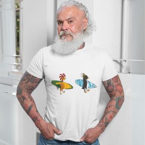 Funny Surfing Chicken and Penguin Cartoon T Shirt 7 1.jpg