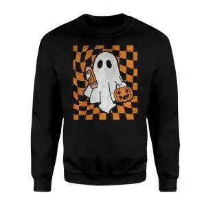Halloween Ghost with Pumpkin and Pencil Graphic T-Shirt 9 Halloween Ghost with Pumpkin and Pencil Graphic T Shirt 3 1.jpg