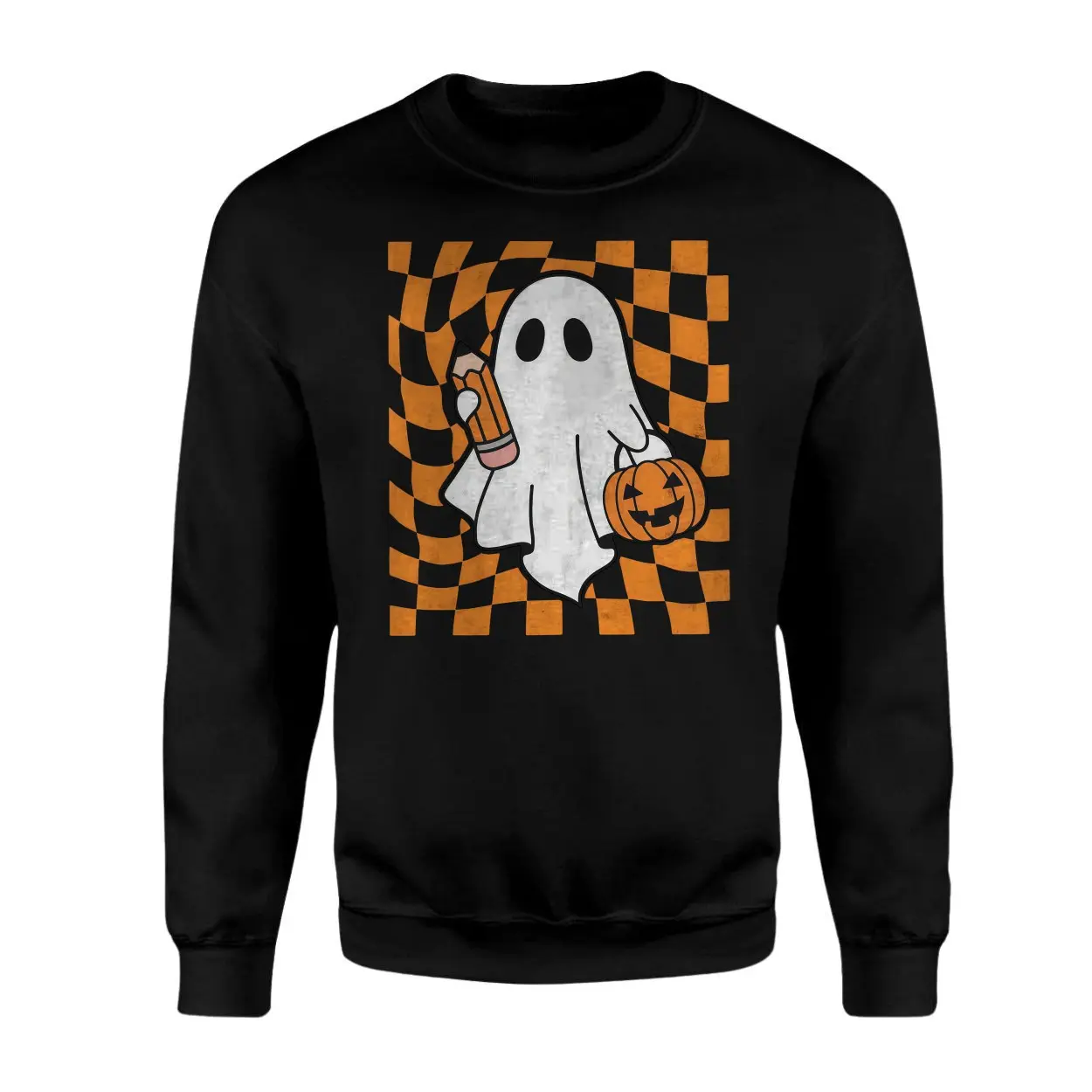 Halloween Ghost with Pumpkin and Pencil Graphic T Shirt 3 1.jpg