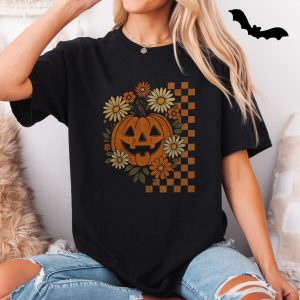 Halloween Pumpkin with Flowers Graphic T Shirt 5 1.jpg