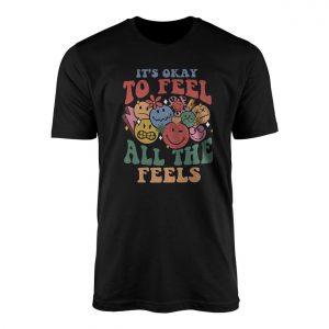 Its Okay to Feel All the Feels T shirt E28093 Colorful Retro Emoji Mental Health Tee 1 1.jpg