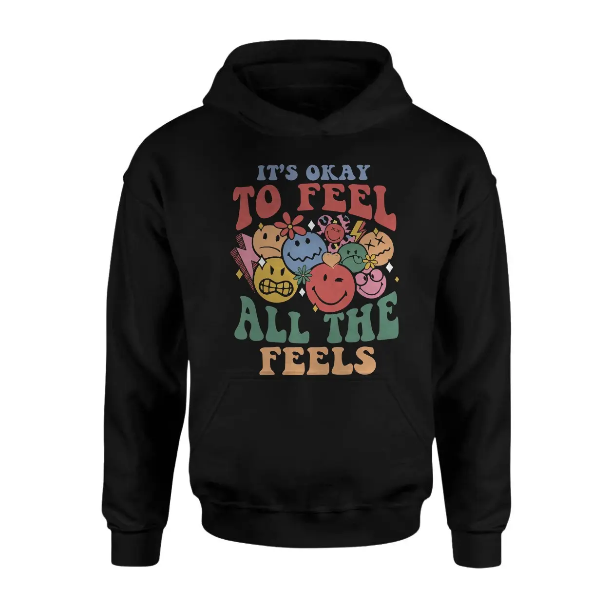Its Okay to Feel All the Feels T shirt E28093 Colorful Retro Emoji Mental Health Tee 2 1.jpg
