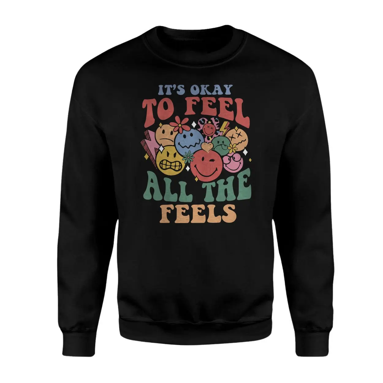Its Okay to Feel All the Feels T shirt E28093 Colorful Retro Emoji Mental Health Tee 3 1.jpg