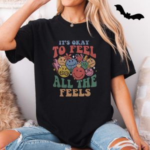 Its Okay to Feel All the Feels T shirt E28093 Colorful Retro Emoji Mental Health Tee 5 1.jpg