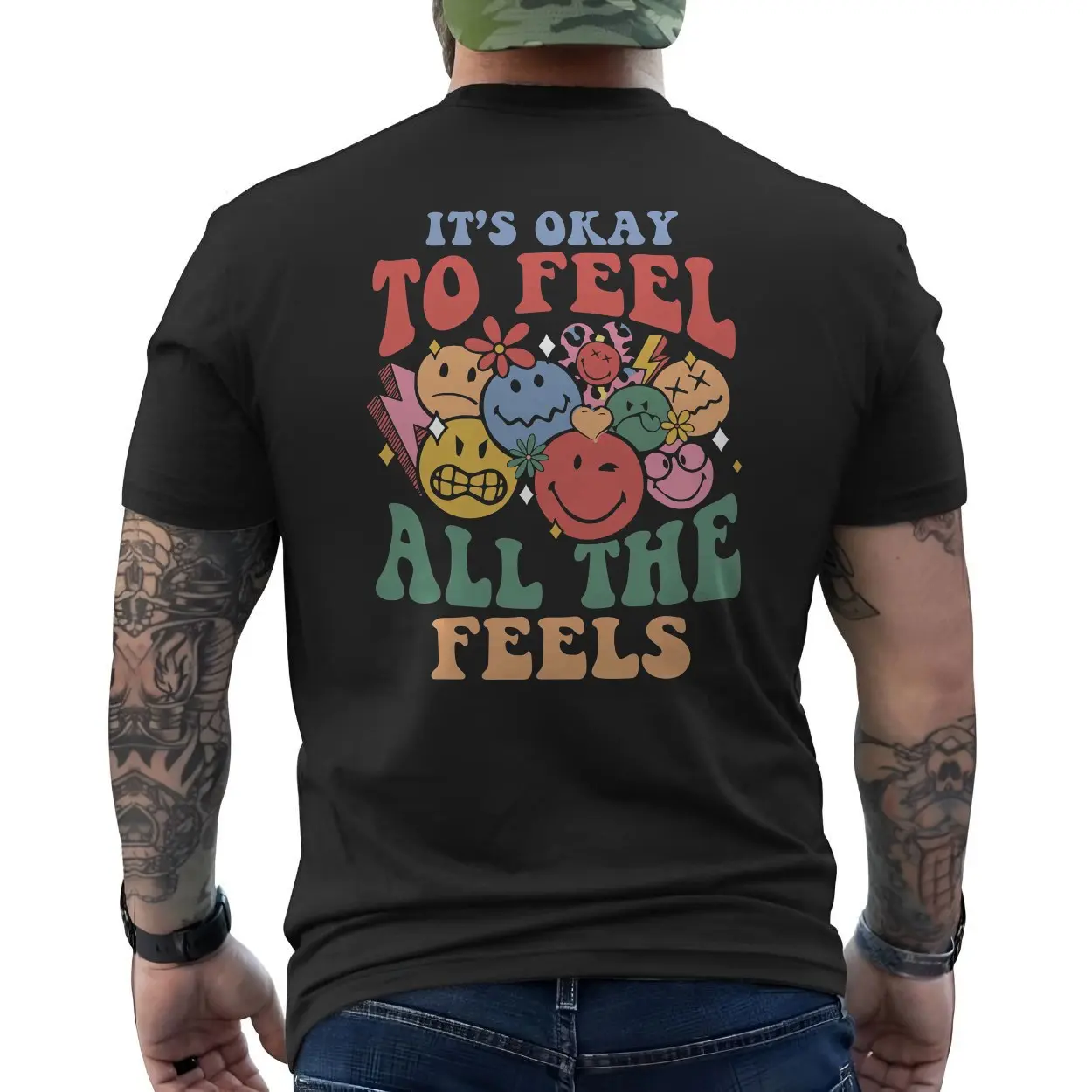 Its Okay to Feel All the Feels T shirt E28093 Colorful Retro Emoji Mental Health Tee 6 1.jpg