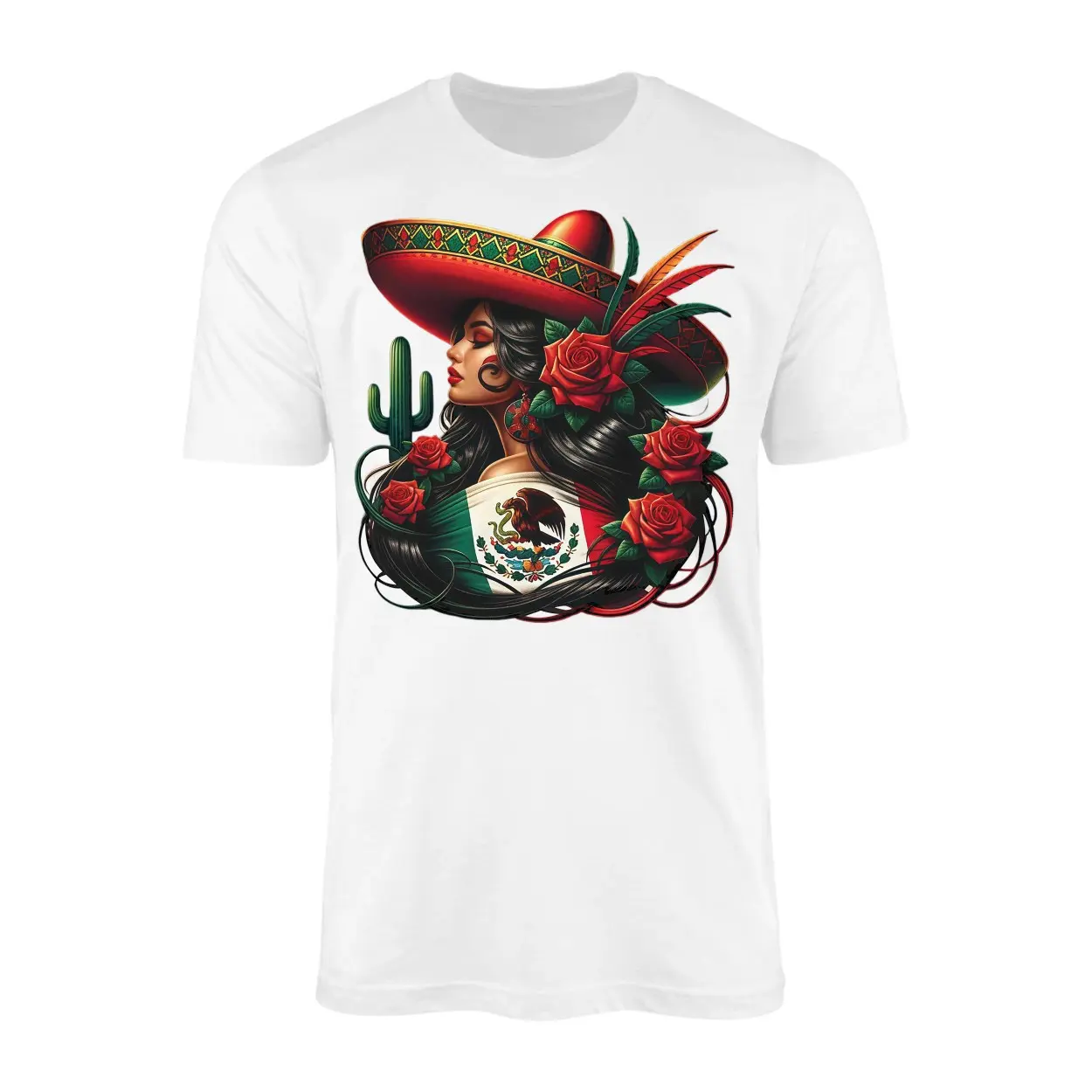 Mexican Woman Sombrero and Roses Pride T Shirt 1 1.jpg