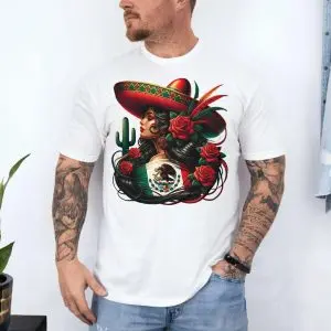 Mexican Woman Sombrero and Roses Pride T-Shirt 10 Mexican Woman Sombrero and Roses Pride T Shirt 4 1.jpg