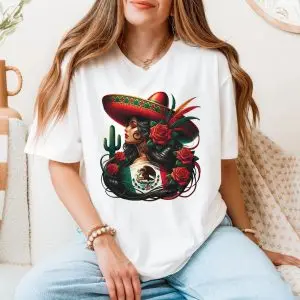 Mexican Woman Sombrero and Roses Pride T-Shirt 11 Mexican Woman Sombrero and Roses Pride T Shirt 5 1.jpg