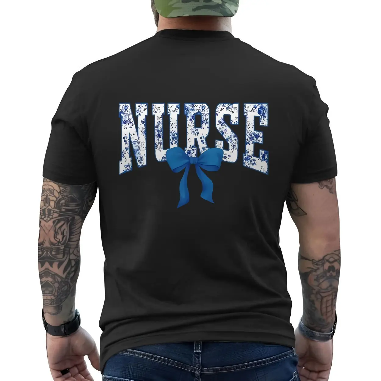 Nurse Floral Print Blue Bow Appreciation Gift T Shirt 6 1.jpg