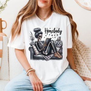 Skeleton Homebody Cozy Reading Graphic T Shirt 5 1.jpg