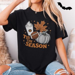Tis The Season Fall T Shirt Pumpkin Football Latte Gift 5 1.jpg