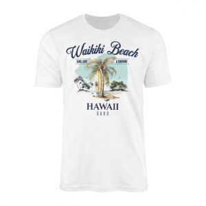 Waikiki Beach Hawaii Surf Palm Tree Vintage Travel T Shirt 1 1.jpg