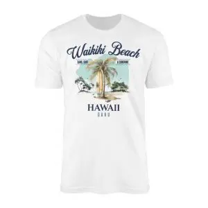 Waikiki Beach Hawaii Surf Palm Tree Vintage Travel T-Shirt