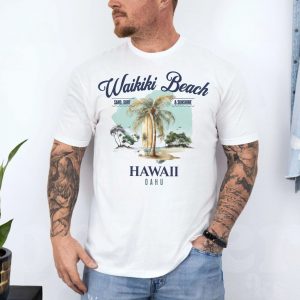 Waikiki Beach Hawaii Surf Palm Tree Vintage Travel T Shirt 4 1.jpg