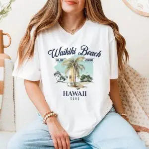 Waikiki Beach Hawaii Surf Palm Tree Vintage Travel T-Shirt 11 Waikiki Beach Hawaii Surf Palm Tree Vintage Travel T Shirt 5 1.jpg