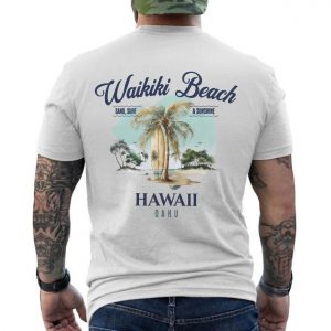 Waikiki Beach Hawaii Surf Palm Tree Vintage Travel T Shirt 6 1.jpg
