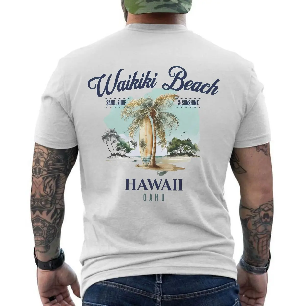 Waikiki Beach Hawaii Surf Palm Tree Vintage Travel T-Shirt 6 Waikiki Beach Hawaii Surf Palm Tree Vintage Travel T Shirt 6 1.jpg