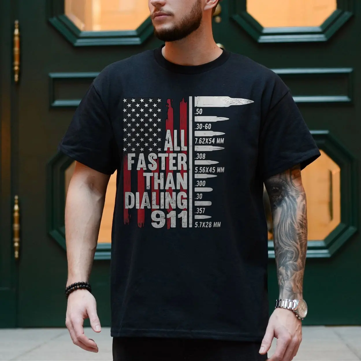 All Faster Than Dialing 911 American Flag Gun Rights T Shirt 4 1.jpg