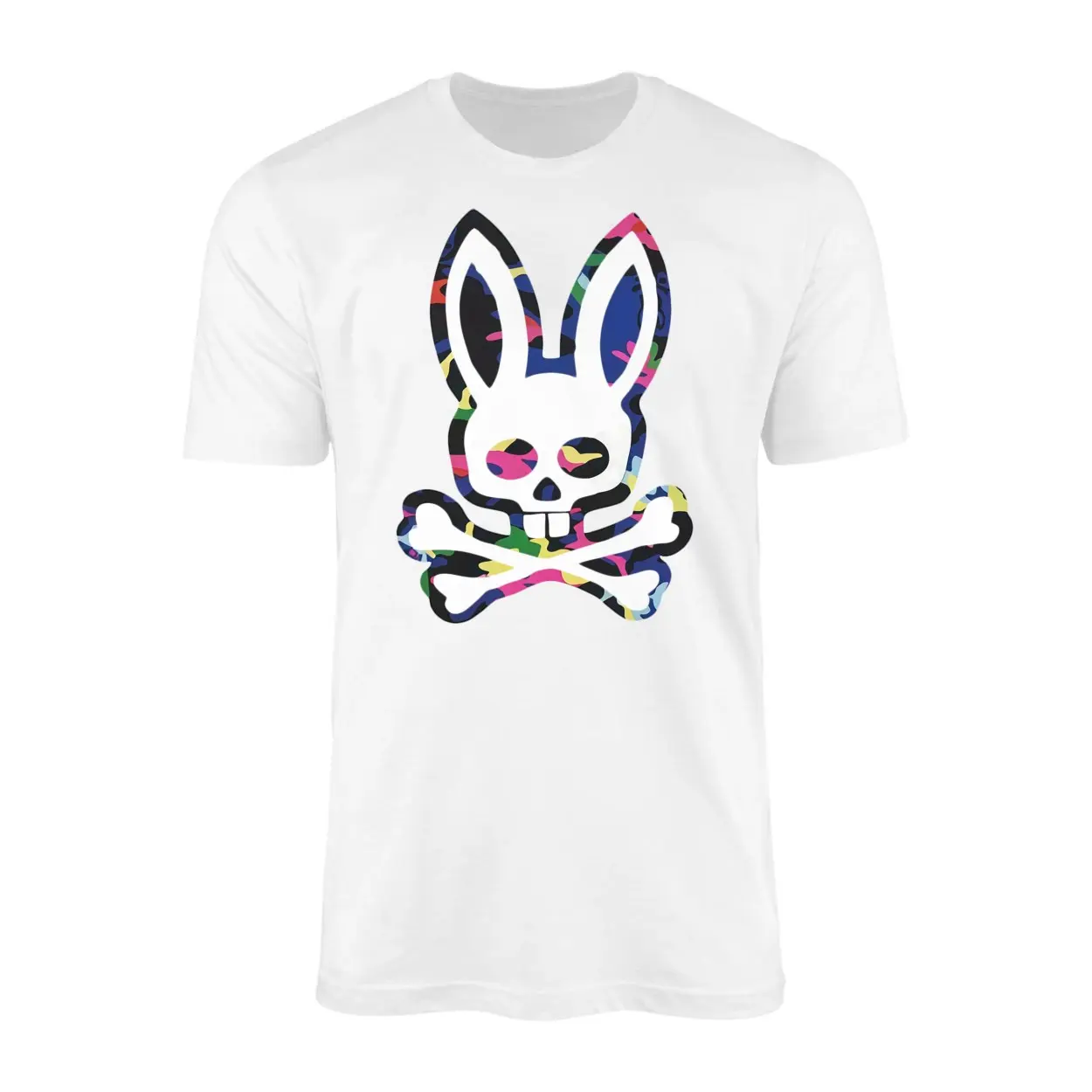 Colorful Camo Bunny Skull Crossbones T Shirt 1 1.jpg